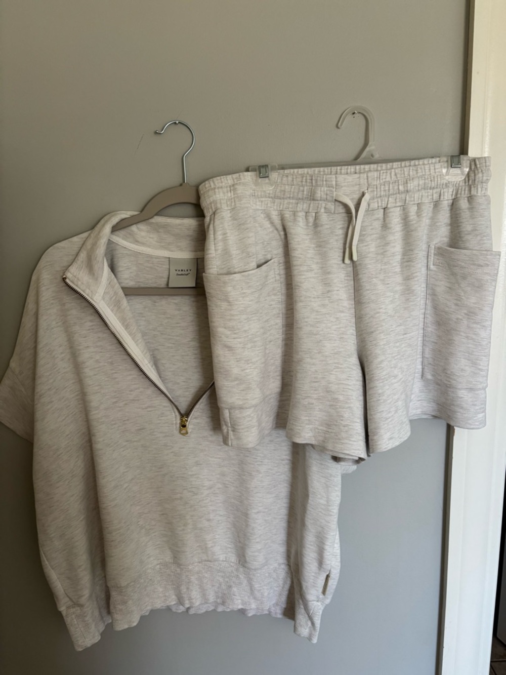Varley Light Heather Gray Half-Zip Sweatshirt & Matching Shorts Set